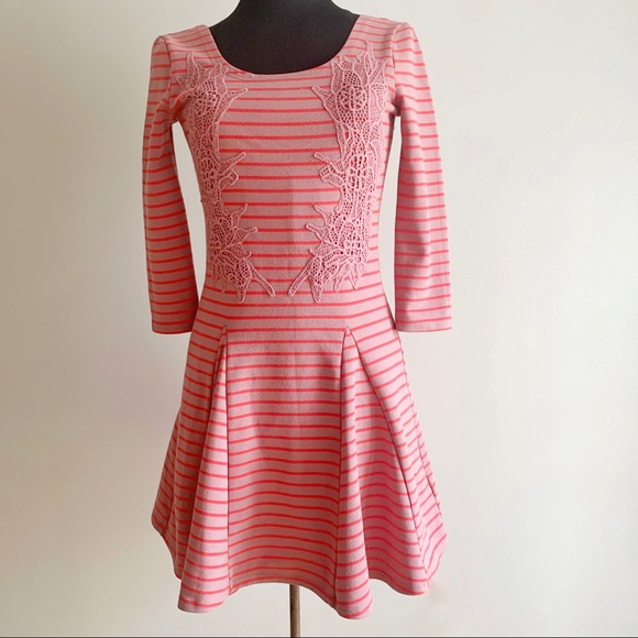 Free People Dresses & Skirts - Free People Mauve Striped Skater Dress Crochet XS